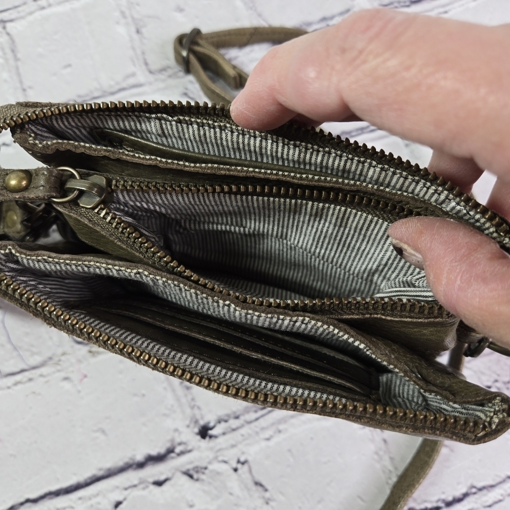Rugged Hide Australia Khaki Olive Green Leather Small Crossbody Purse View 4